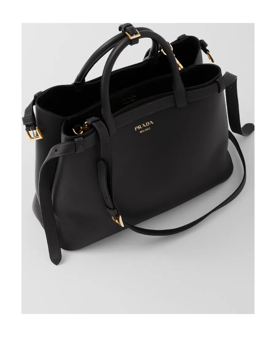 Prada Buckle Medium Leather Handbag With Double Belt