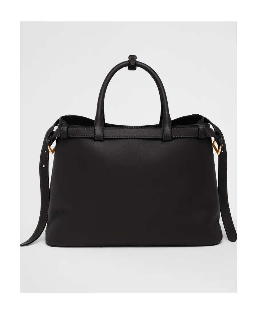Prada Buckle Medium Leather Handbag With Double Belt