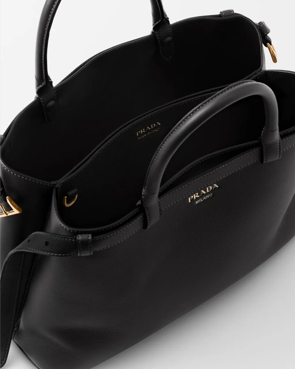 Prada Buckle Medium Leather Handbag With Double Belt