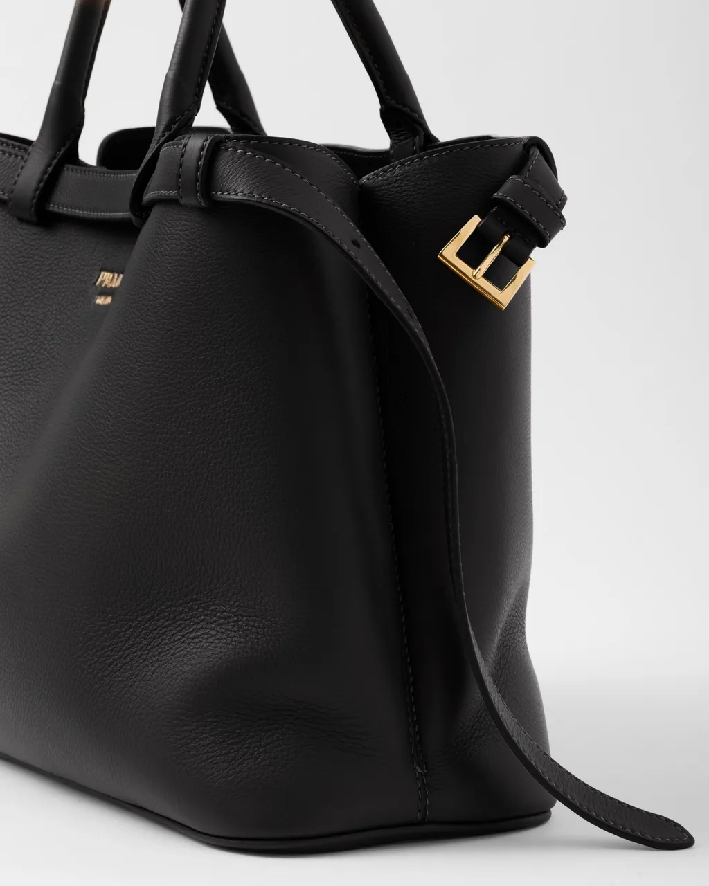 Prada Buckle Medium Leather Handbag With Double Belt
