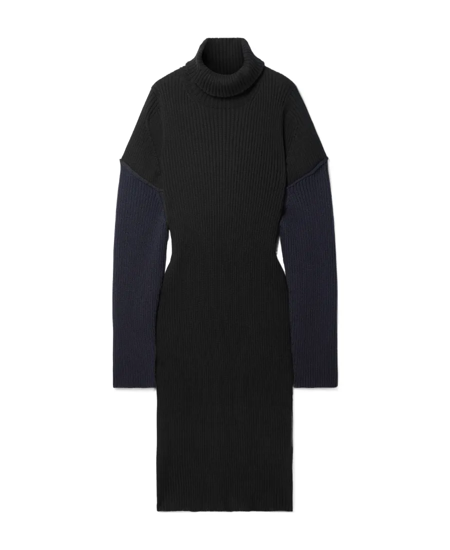 High Lapel Long-Sleeved Dress