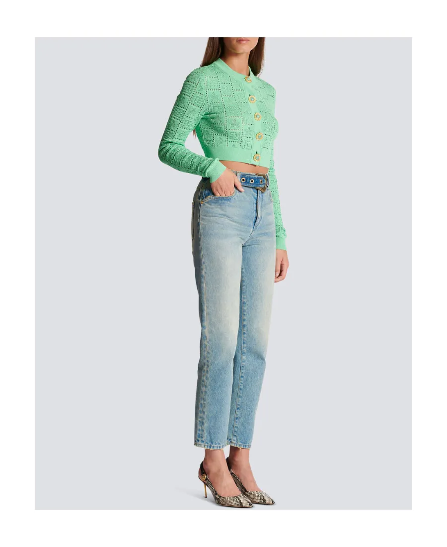Balmain Buttonned Monogram Mesh Knit Cardigan