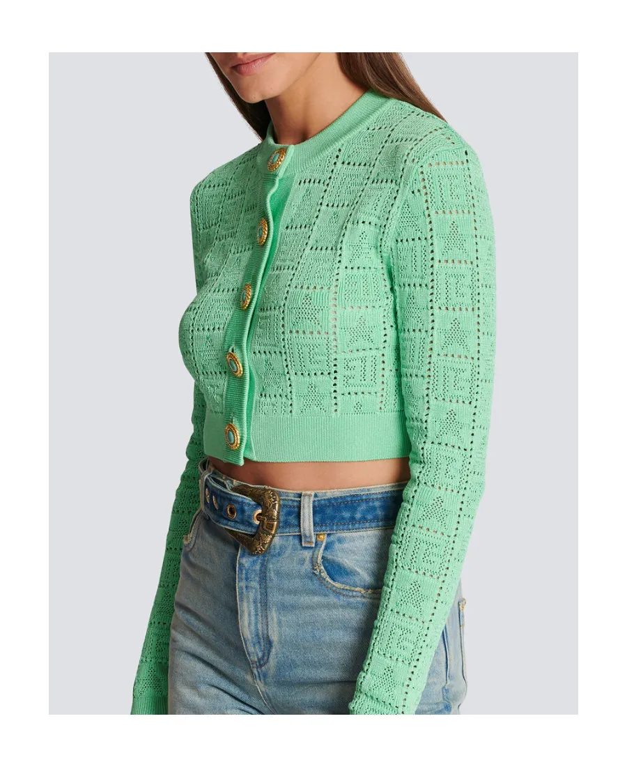 Balmain Buttonned Monogram Mesh Knit Cardigan