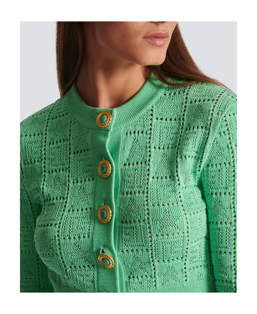 Balmain Buttonned Monogram Mesh Knit Cardigan