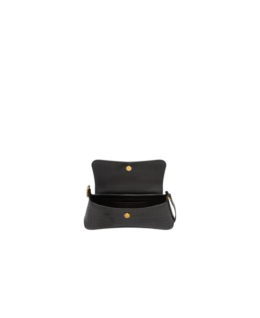Logo Plaque Crocodile Effect Shoulder Bag