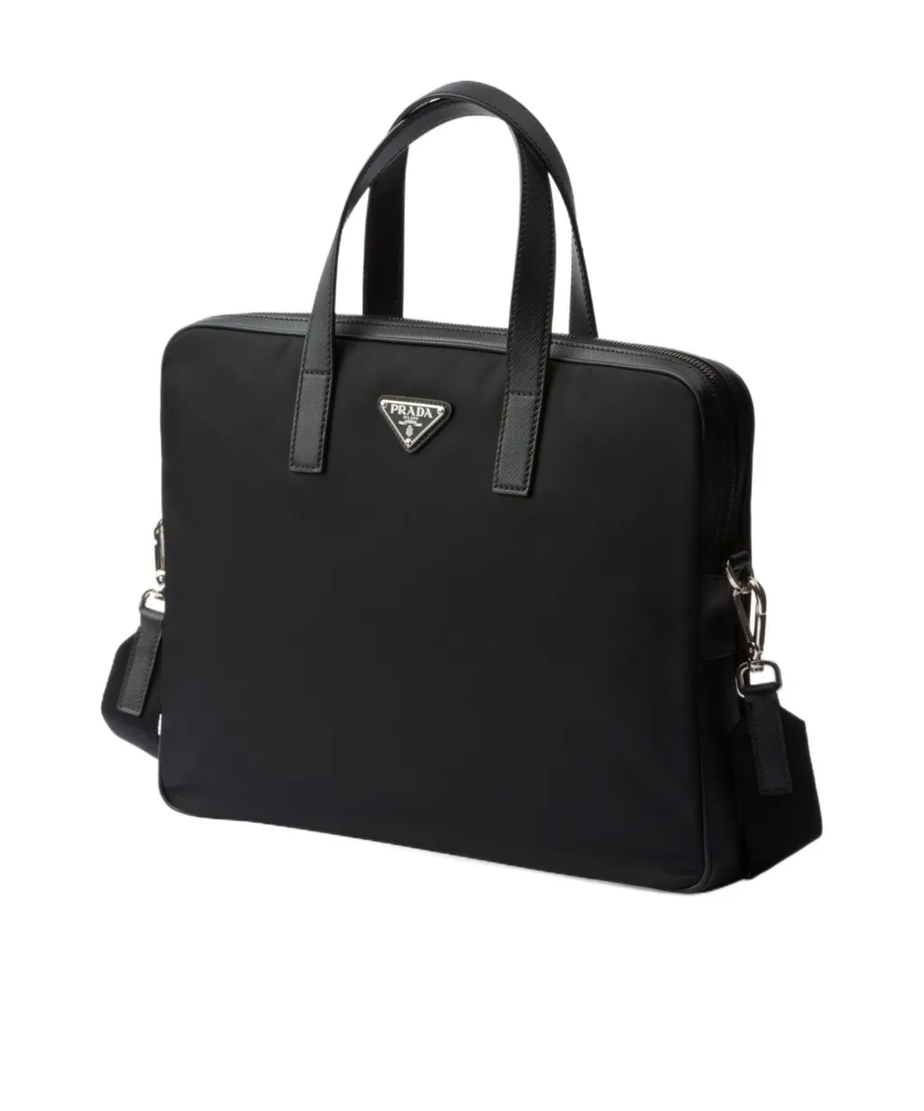 Prada Re-Nylon Logo-Triangle Zip-Up Briefcase