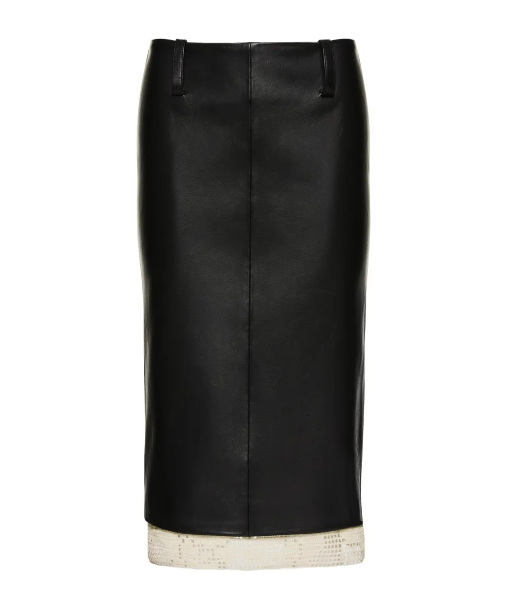 Magda Butrym Leather Lace Hem Midi Skirt