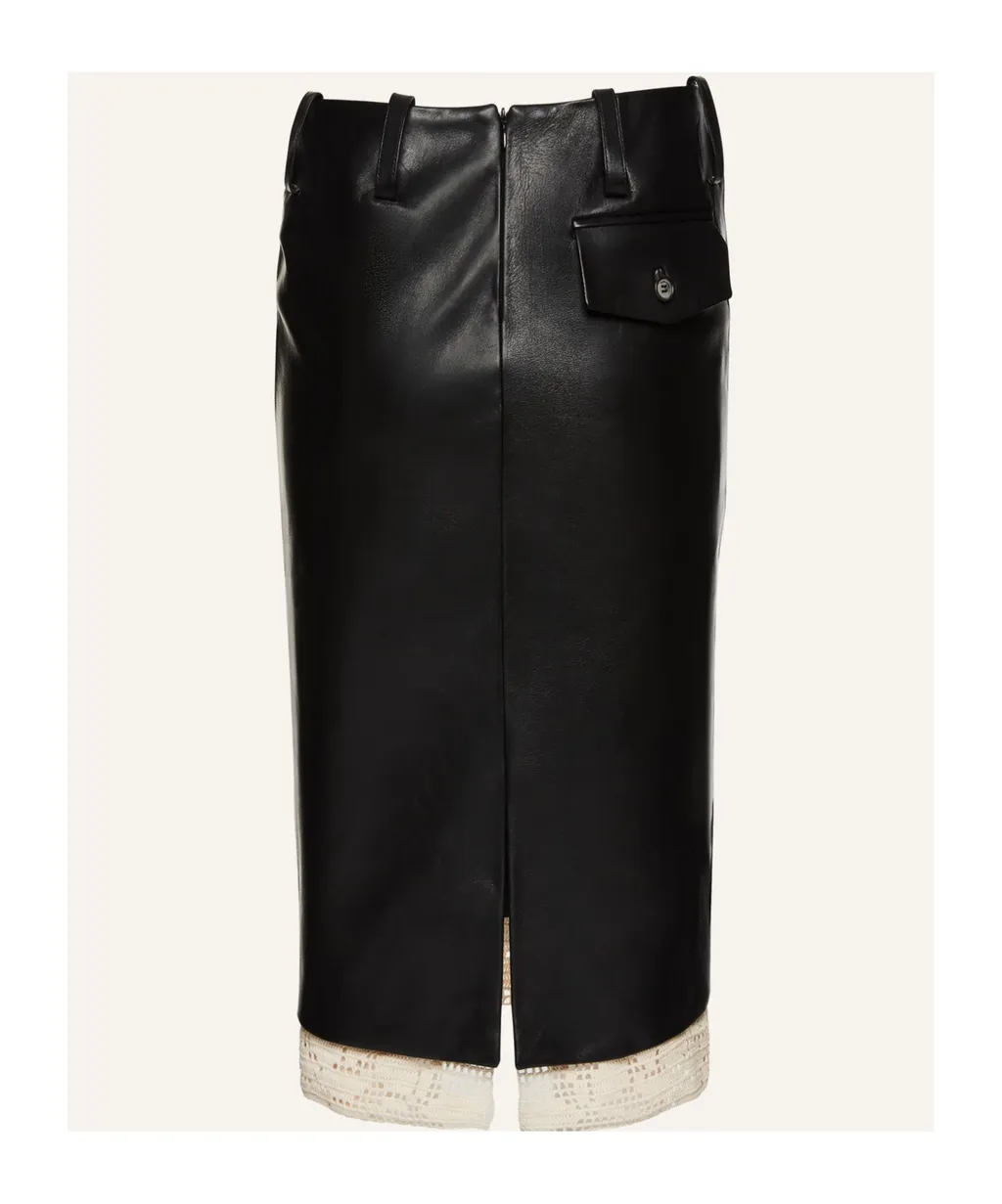 Magda Butrym Leather Lace Hem Midi Skirt