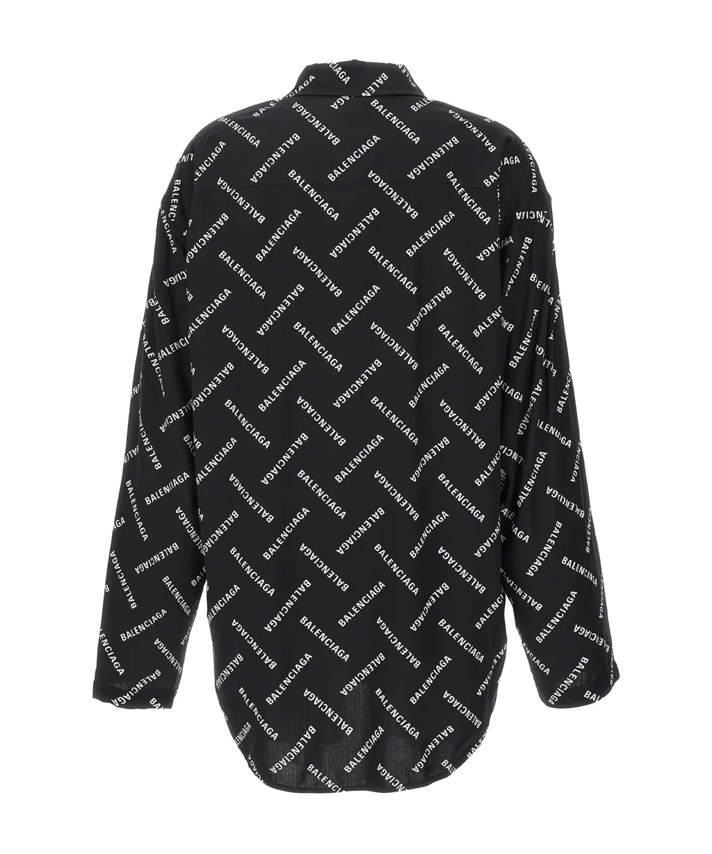 All-Over Logo Collared Long-Sleeve Shirt