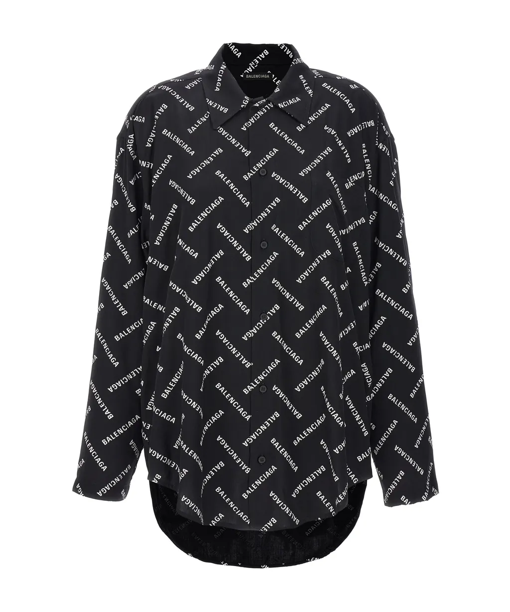 All-Over Logo Collared Long-Sleeve Shirt