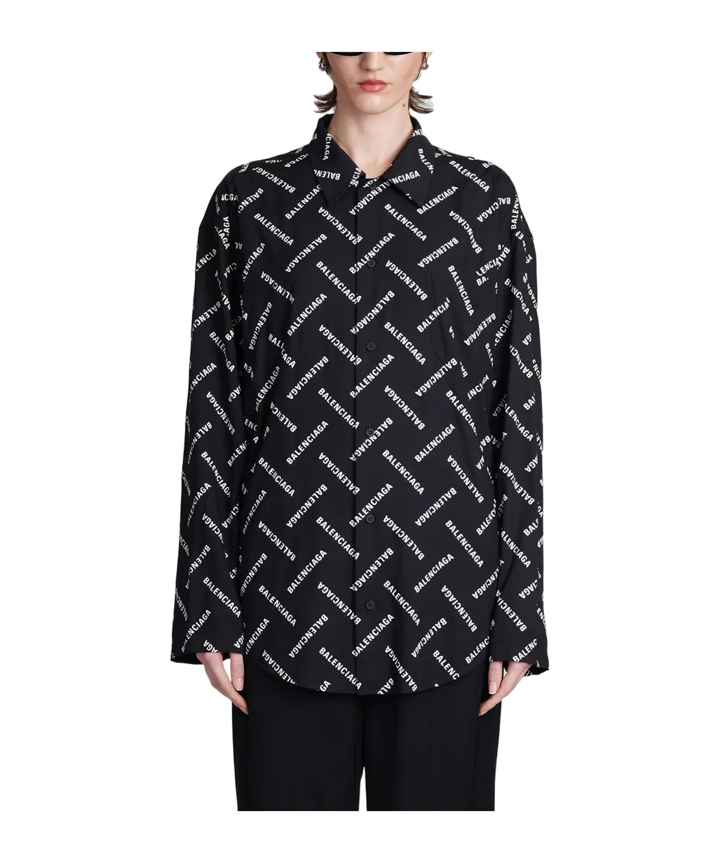 All-Over Logo Collared Long-Sleeve Shirt