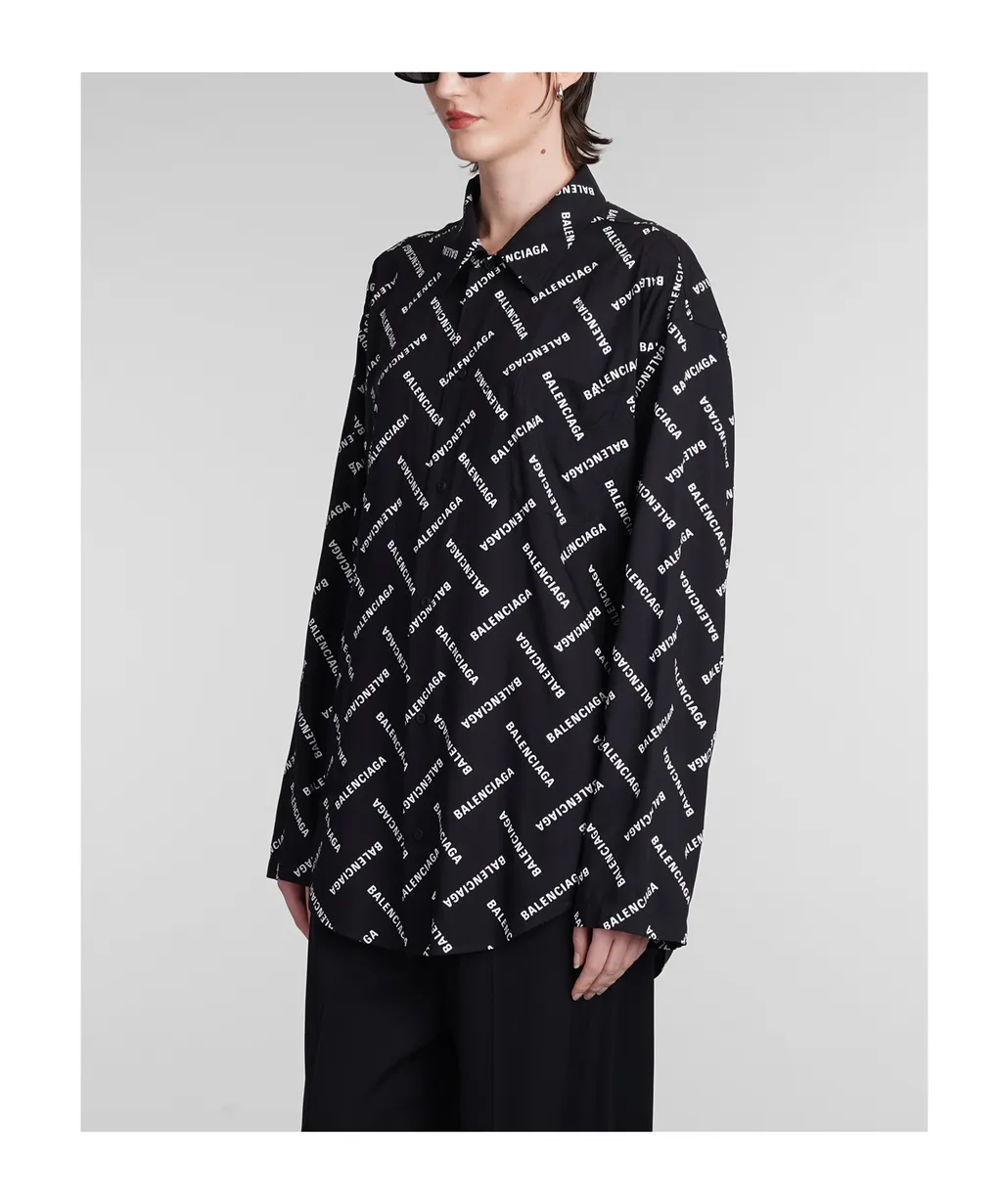 All-Over Logo Collared Long-Sleeve Shirt