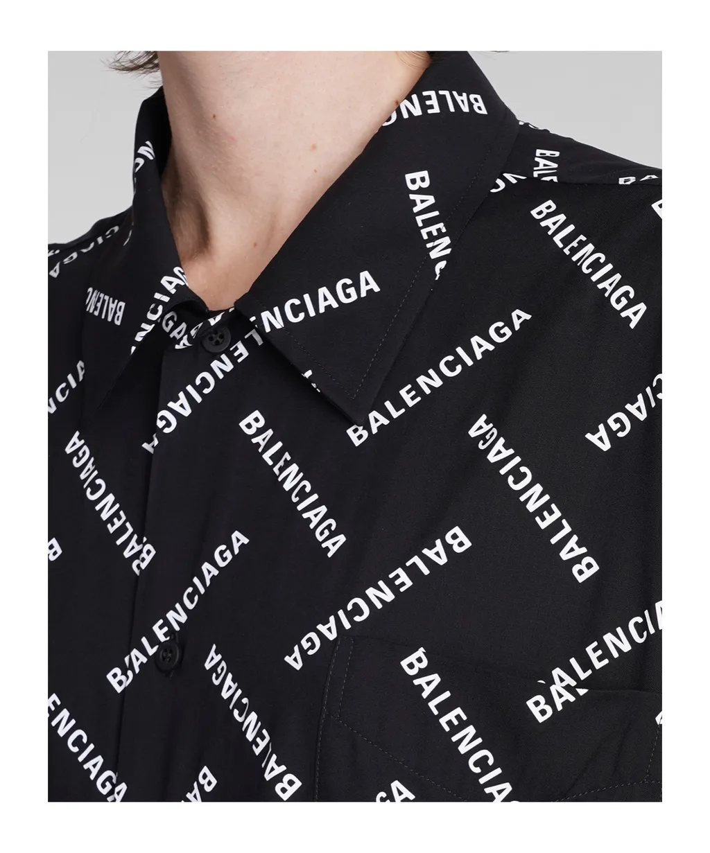 All-Over Logo Collared Long-Sleeve Shirt