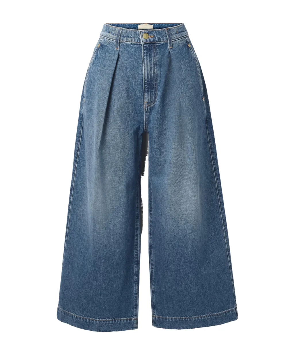 Pleated High-Waisted Wide-Leg Jeans