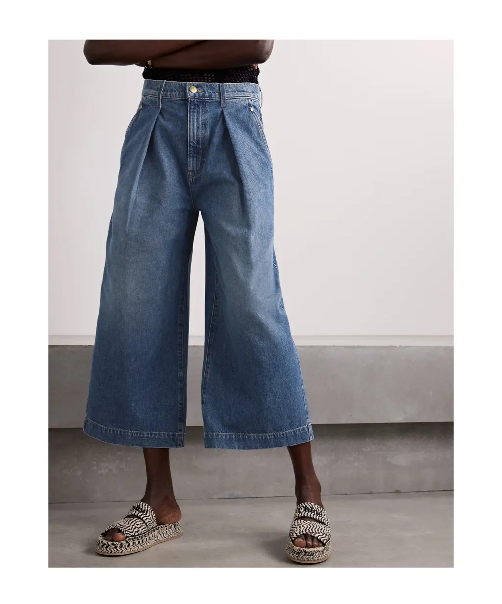 Pleated High-Waisted Wide-Leg Jeans