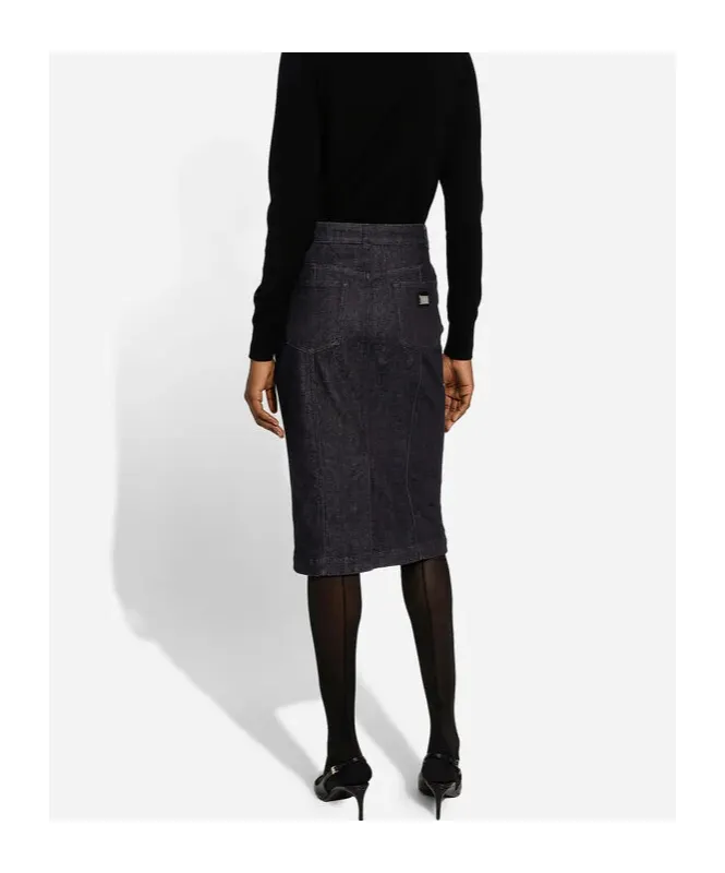 Buttoned Denim Skirt