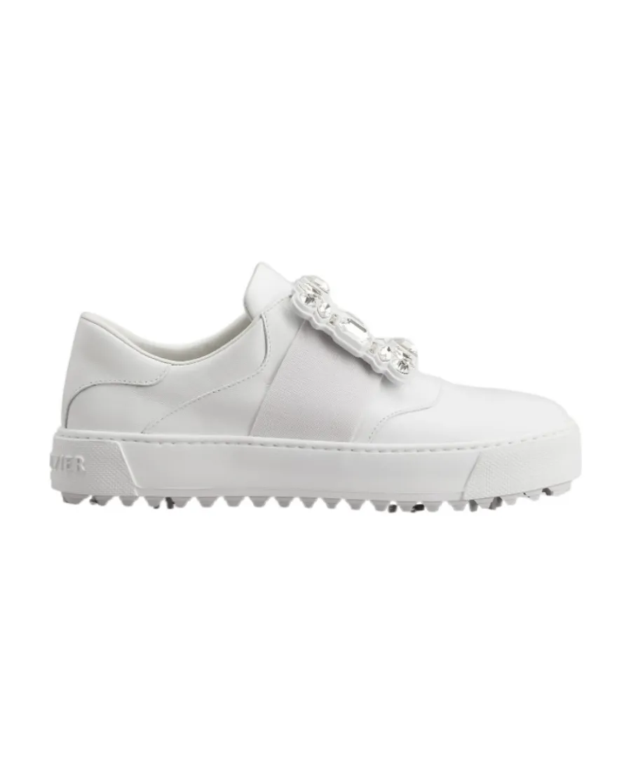 Viv' Golf Rhinestone Buckle Sneakers In Leather