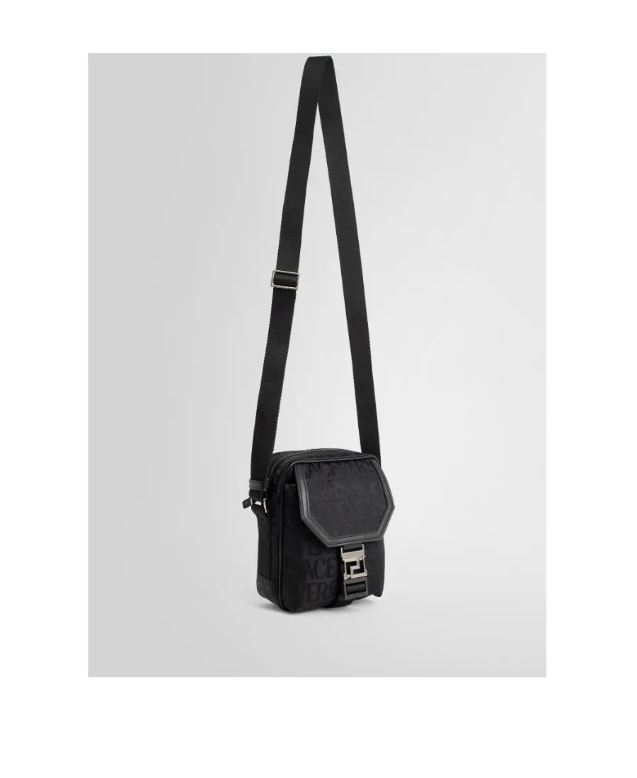 Versace Greca Plaque Foldover Top Messenger Bag