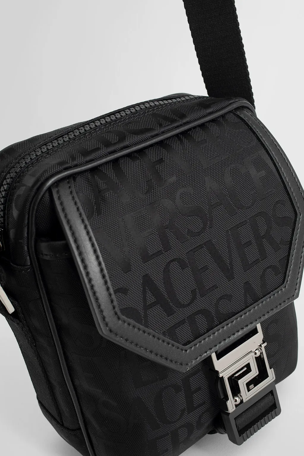 Versace Greca Plaque Foldover Top Messenger Bag