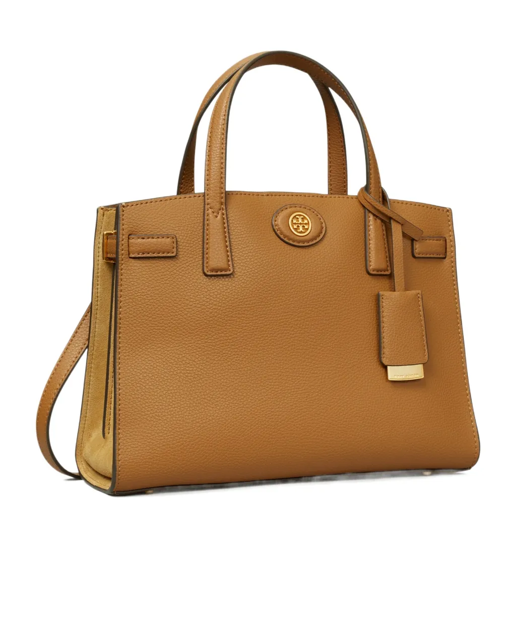 Tory Burch Robinson Logo Plaque Pebbled Satchel Bag