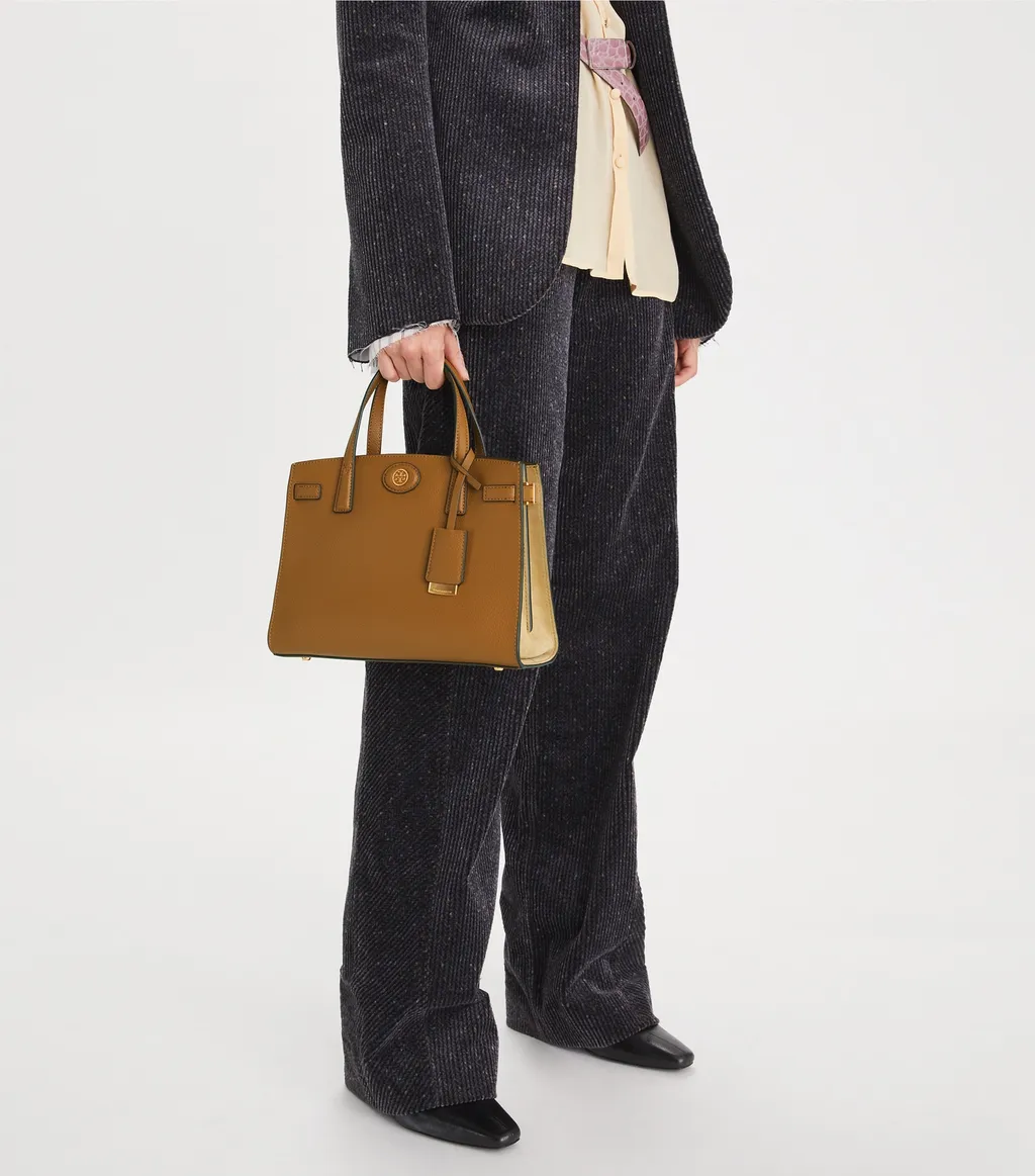 Tory Burch Robinson Logo Plaque Pebbled Satchel Bag