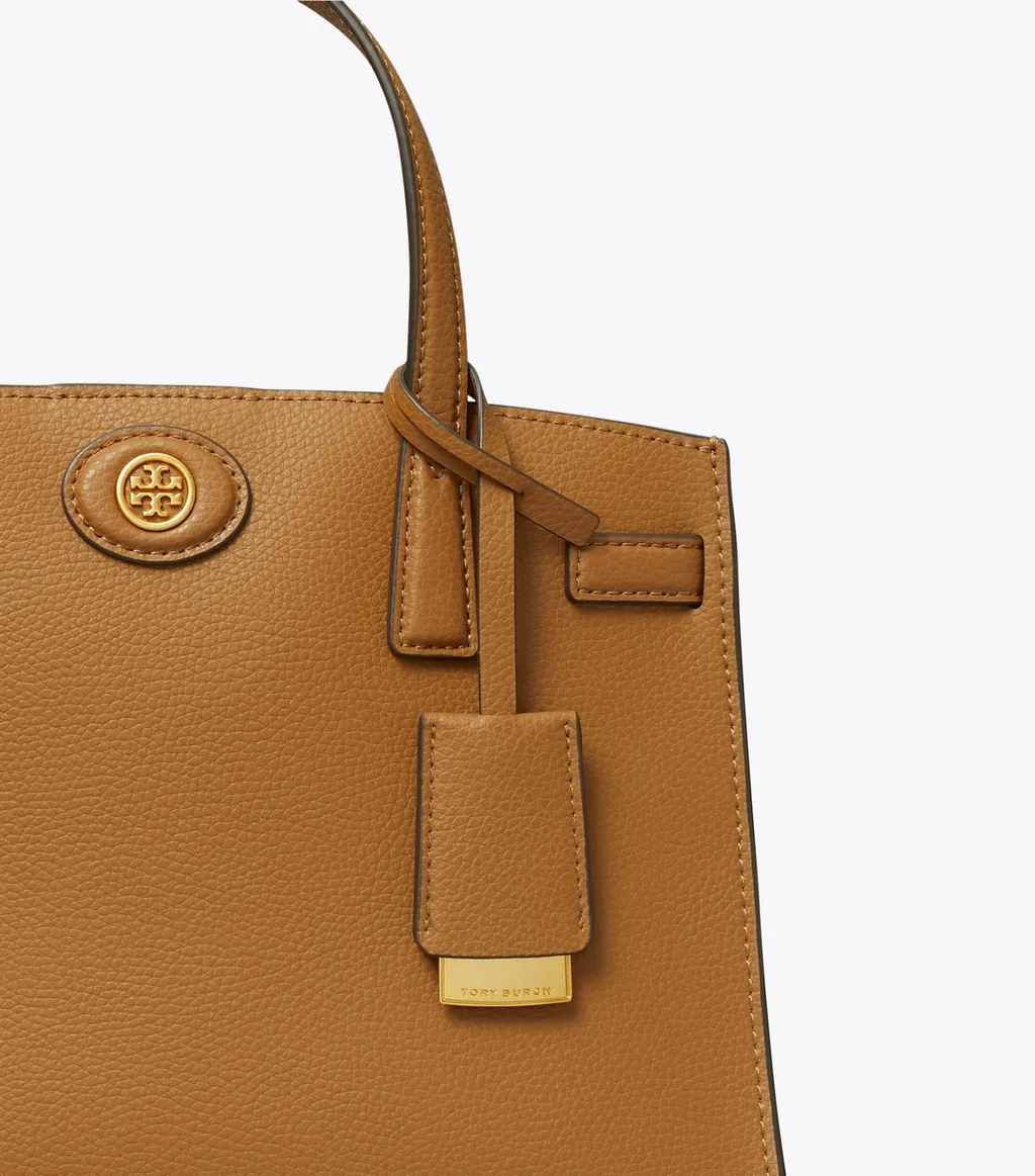Tory Burch Robinson Logo Plaque Pebbled Satchel Bag