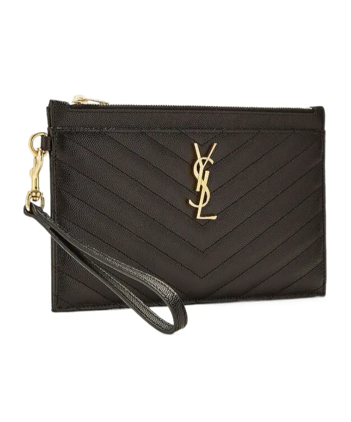Saint Laurent Cassandre Matelassé Large Zipped Clutch Bag