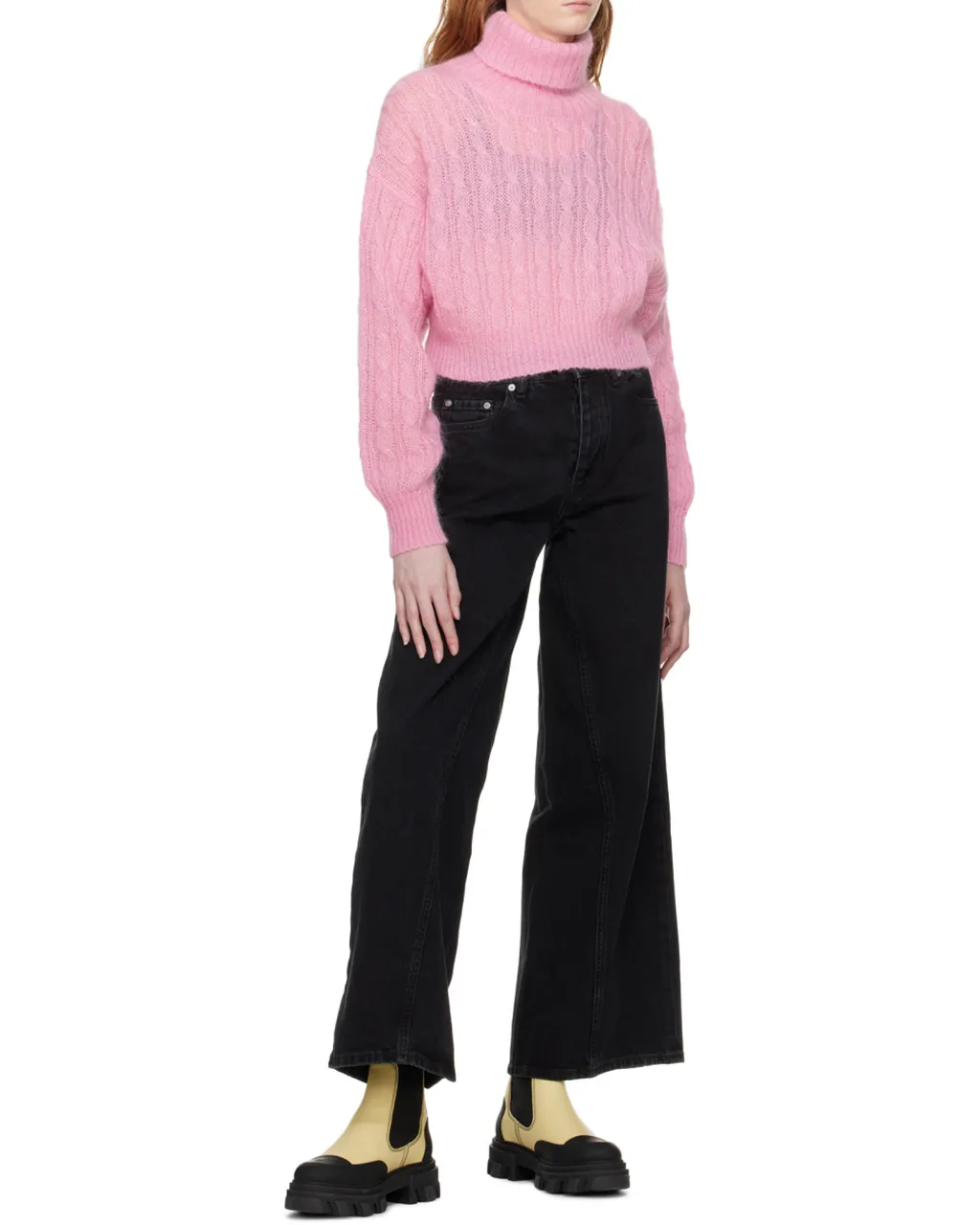 Ganni Logo-Patch Wide-Leg Jeans