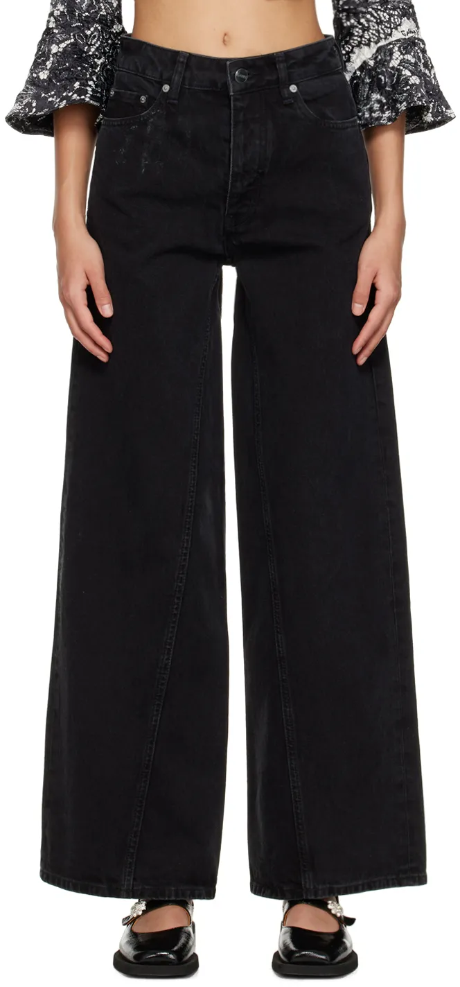 Ganni Logo-Patch Wide-Leg Jeans