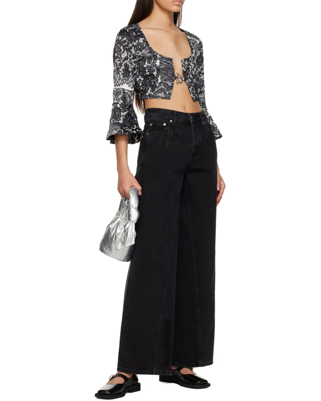 Ganni Logo-Patch Wide-Leg Jeans