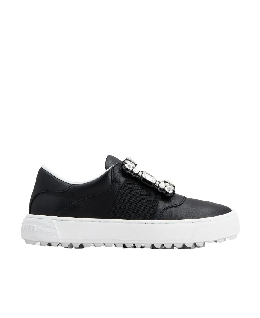 Very Vivier Strass Buckle Sneakers In Leather