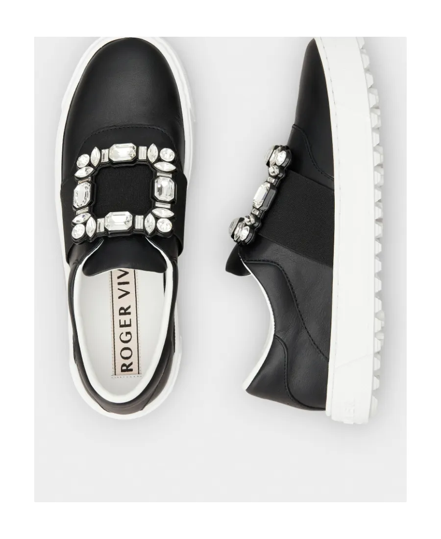 Very Vivier Strass Buckle Sneakers In Leather
