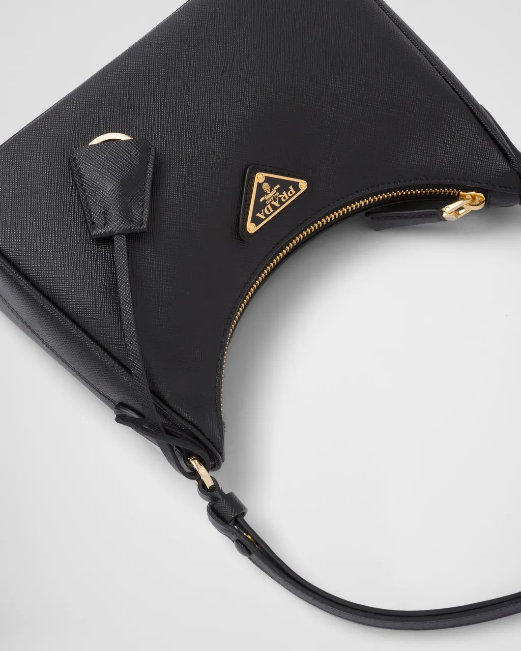 Prada Logo Plaque Zipped Shoulder Bag