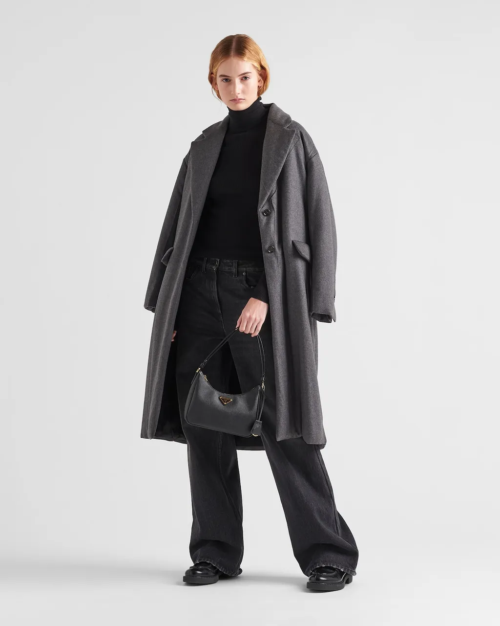 Prada Logo Plaque Zipped Shoulder Bag