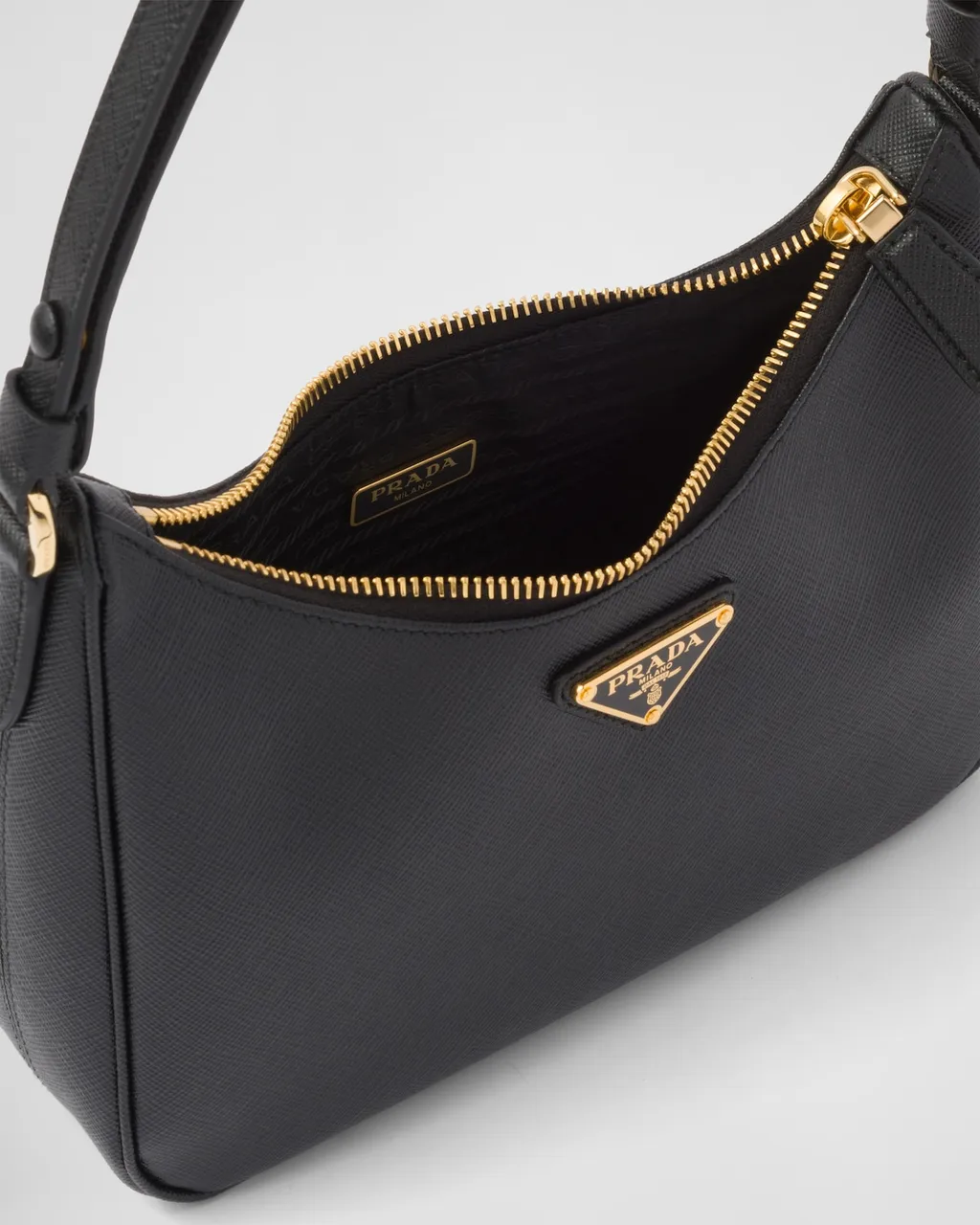 Prada Logo Plaque Zipped Shoulder Bag