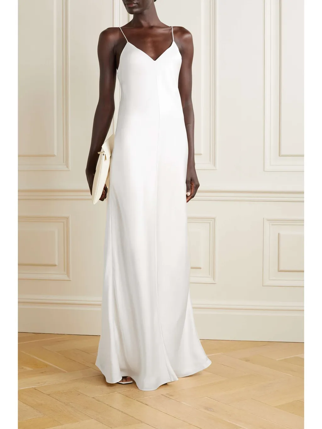 V-Neck Silk Suspender Dress