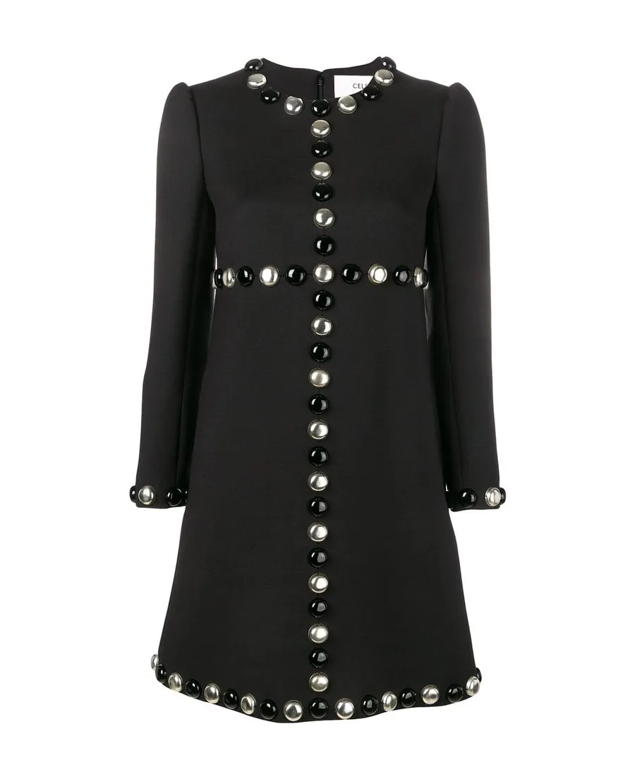 Black Beaded Long-Sleeved Dress