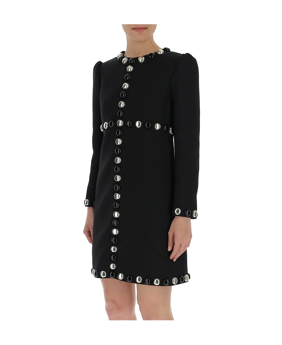Black Beaded Long-Sleeved Dress