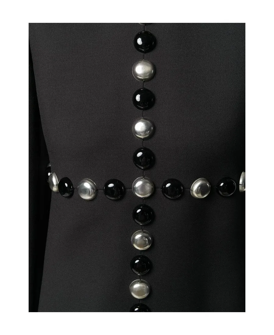 Black Beaded Long-Sleeved Dress