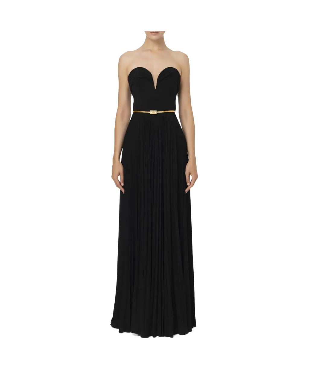 Elisabetta Franchi Pleated Belted Carpet Dress