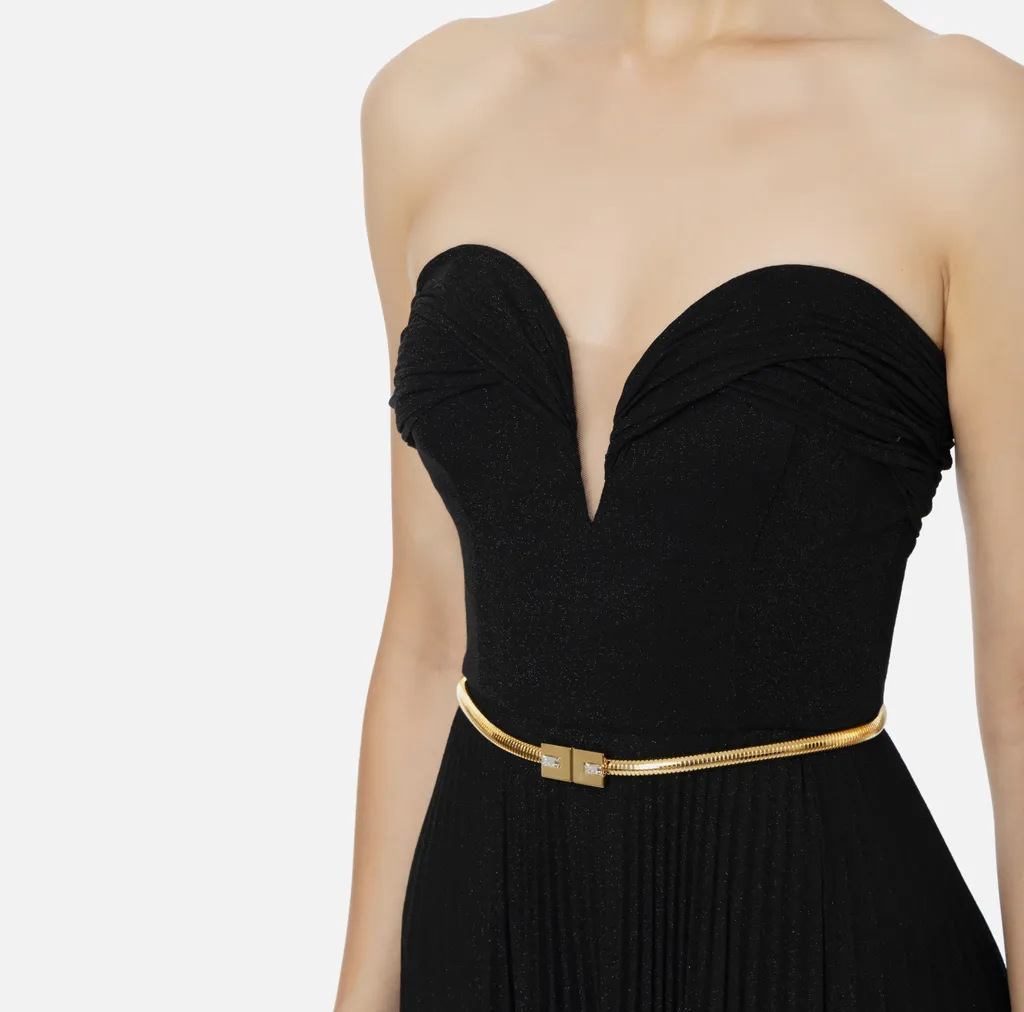 Elisabetta Franchi Pleated Belted Carpet Dress