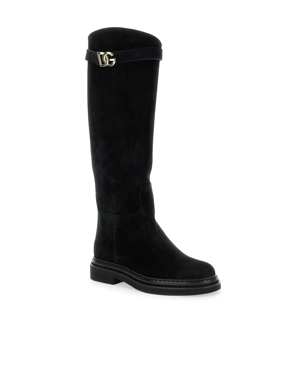 Dolce & Gabbana Logo Plaque Round Toe Boots