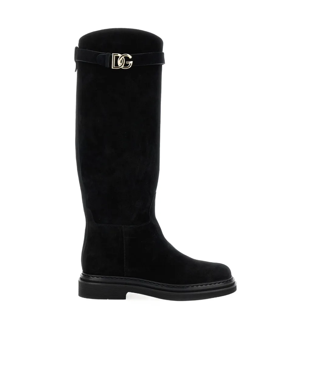 Dolce & Gabbana Logo Plaque Round Toe Boots