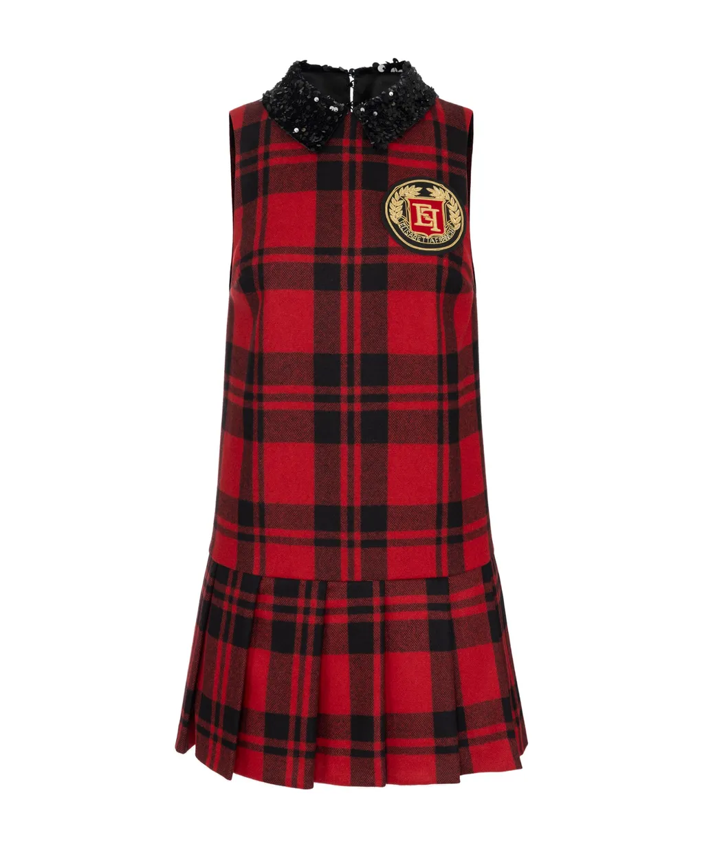 Elisabetta Franchi Embroidered Patch Tartan Mini Dress