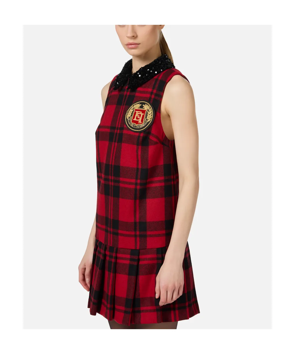 Elisabetta Franchi Embroidered Patch Tartan Mini Dress