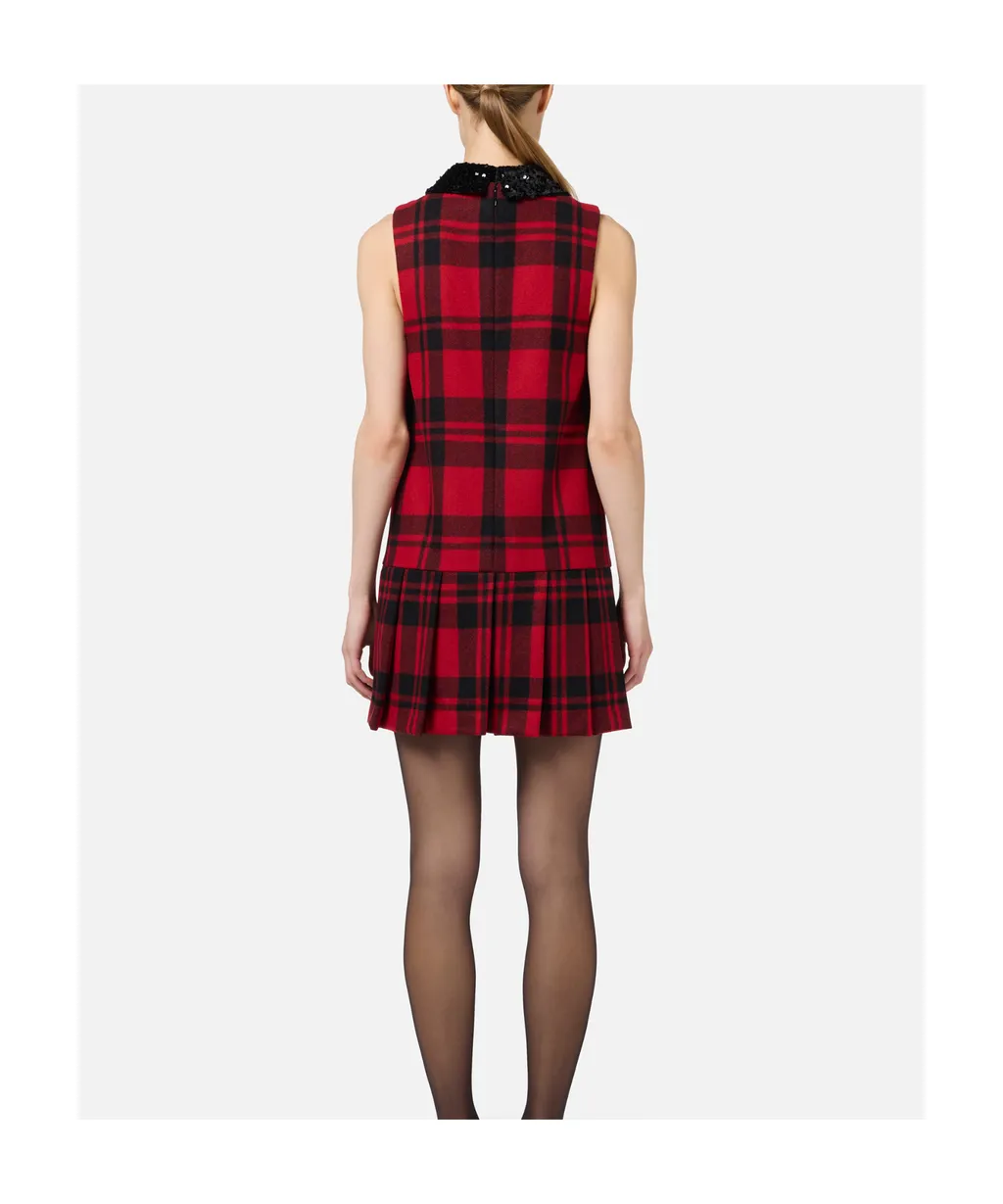 Elisabetta Franchi Embroidered Patch Tartan Mini Dress