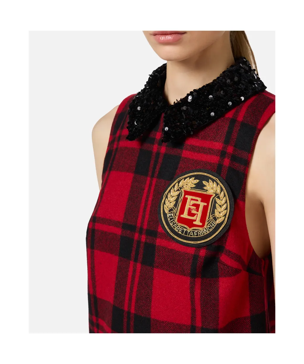Elisabetta Franchi Embroidered Patch Tartan Mini Dress