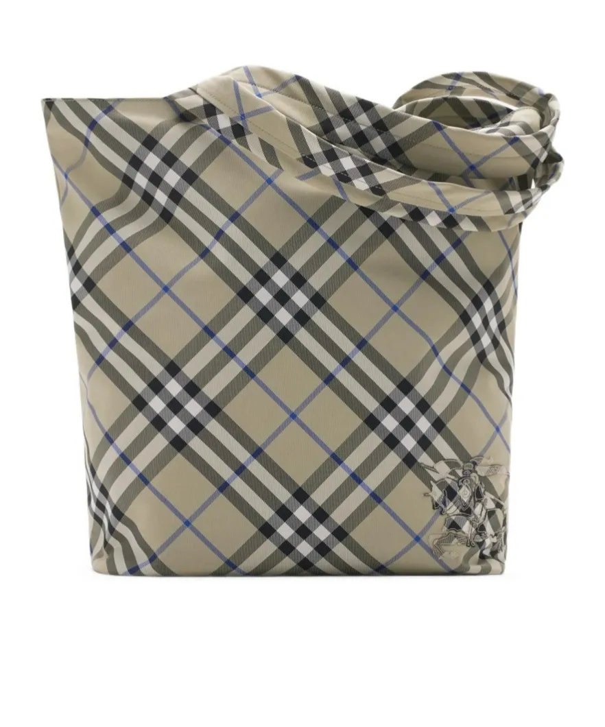 Burberry Equestrian Knight-Embroidered Checked Tote Bag