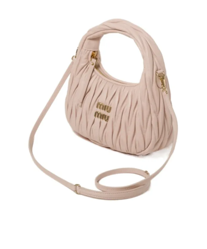 Miu Miu Wander Matelassé Logo Plaque Mini Hobo Bag