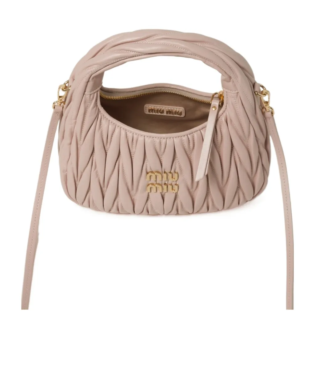Miu Miu Wander Matelassé Logo Plaque Mini Hobo Bag
